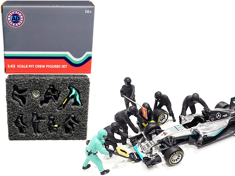 Formula One F1 Pit Crew 7 Figurine Set Team Black for 1/43 Scale Models by American Diorama