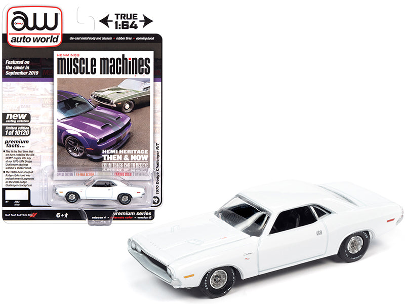 1970 Dodge Challenger R/T White "Hemmings Muscle Machines" Magazine Cover Car (September 2019) Limited Edition to 10120 pieces Worldwide 1/64 Diecast Model Car by Auto World