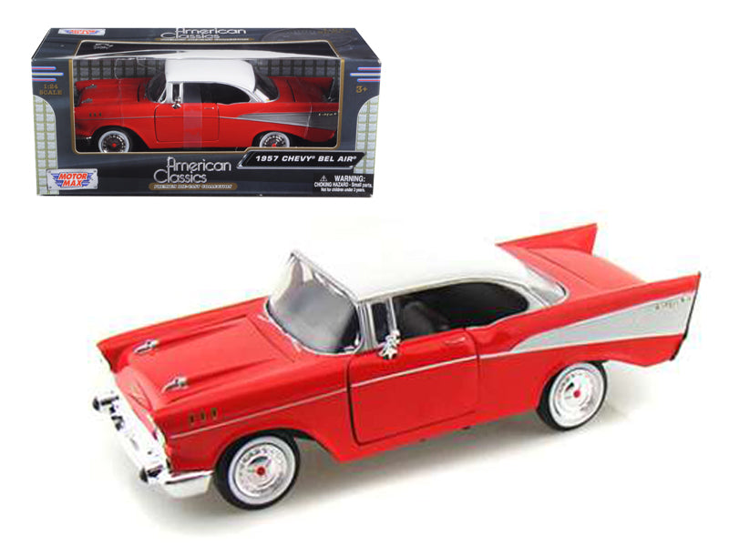 1957 Chevrolet Bel Air Red with White Top 1/24 Diecast Model Car by Motormax