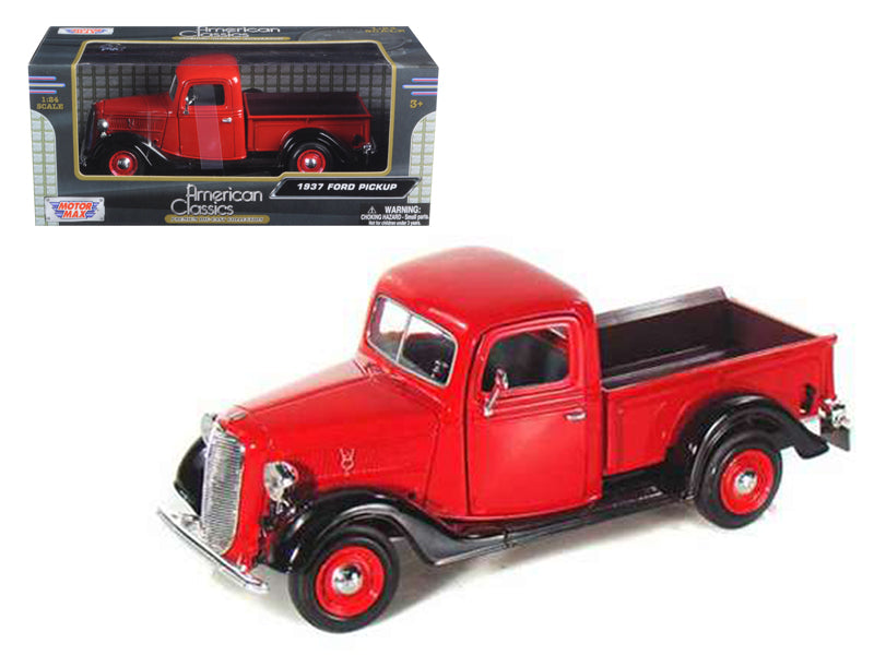 1937 Ford Pickup Truck Red and Black 1/24 Diecast Model Car by Motormax