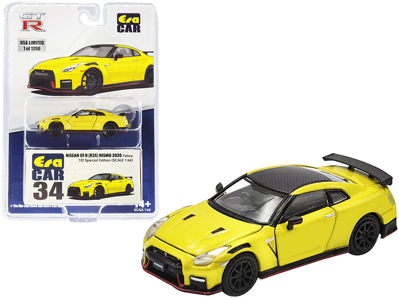 2020 Nissan GT-R (R35) Nismo RHD (Right Hand Drive) Yellow with Carbon Top Limited Edition to 1200 pieces "Special Edition" 1/64 Diecast Model Car by Era Car