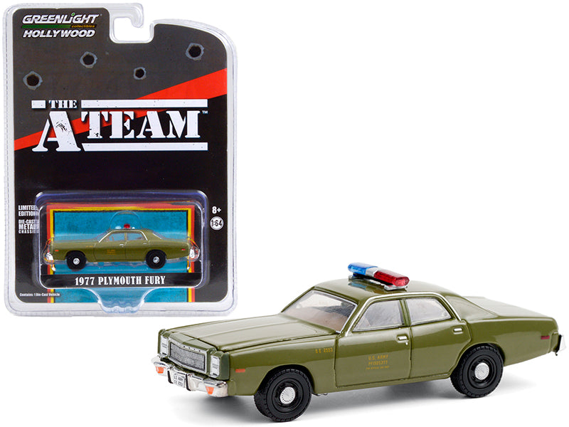 1977 Plymouth Fury "U.S. Army Police" Army Green "The A-Team" (1983-1987) TV Series "Hollywood Special Edition" 1/64 Diecast Model Car by Greenlight