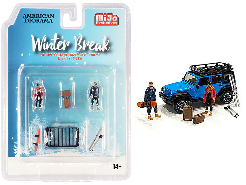 "Winter Break" Diecast Set of 6 pieces (2 Figurines and 4 Accessories) for 1/64 Scale Models by American Diorama