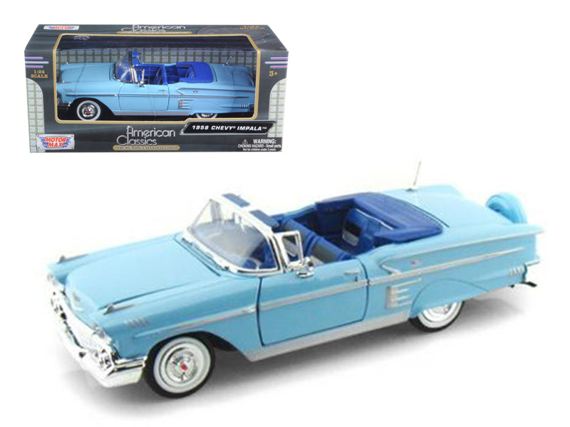 1958 Chevrolet Impala Convertible Blue 1/24 Diecast Model Car by Motormax