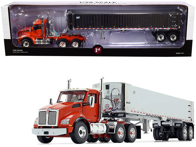 Kenworth T880 Day Cab with East Genesis End Dump Trailer Burnt Orange and Chrome 1/50 Diecast Model by First Gear