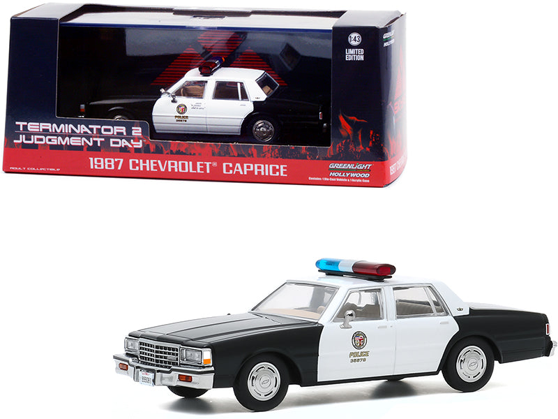 1987 Chevrolet Caprice "Metropolitan Police" Black and White "Terminator 2: Judgment Day" (1991) Movie 1/43 Diecast Model Car by Greenlight