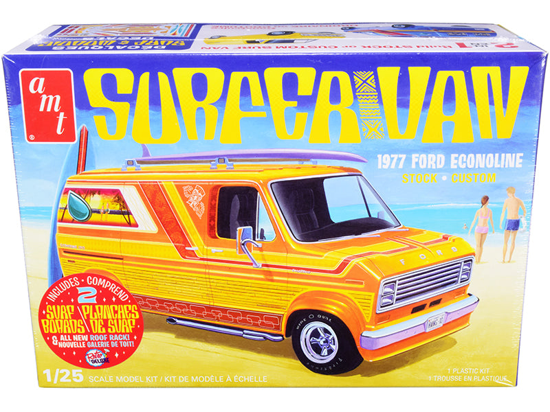Skill 2 Model Kit 1977 Ford Econoline Surfer Van with Two Surfboards 2-in-1 Kit 1/25 Scale Model by AMT