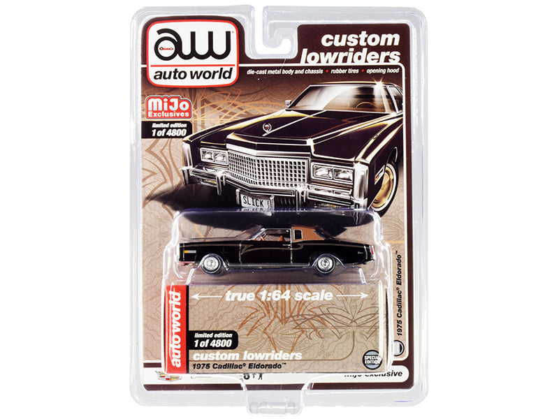 1975 Cadillac Eldorado Black with Brown (Partial) Vinyl Top "Custom Lowriders" Limited Edition to 4800 pieces Worldwide 1/64 Diecast Model Car by Auto World