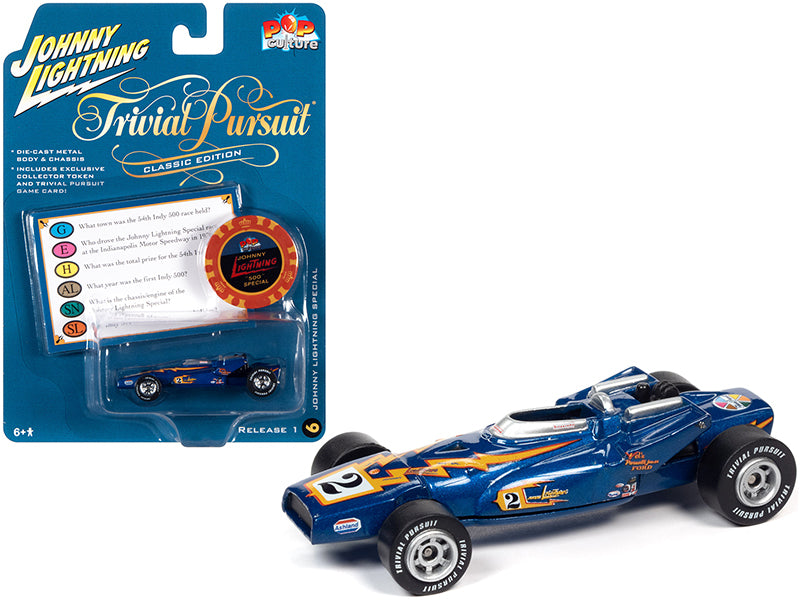 Johnny Lightning Special Blue Metallic with Poker Chip (Collector Token) and Game Card "Trivial Pursuit" "Pop Culture" Series 1/64 Diecast Model Car by Johnny Lightning