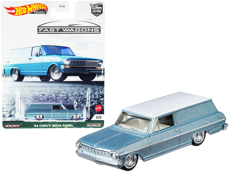 1964 Chevrolet Nova Panel Light Blue Metallic with White Top "Fast Wagons" Series Diecast Model Car by Hot Wheels