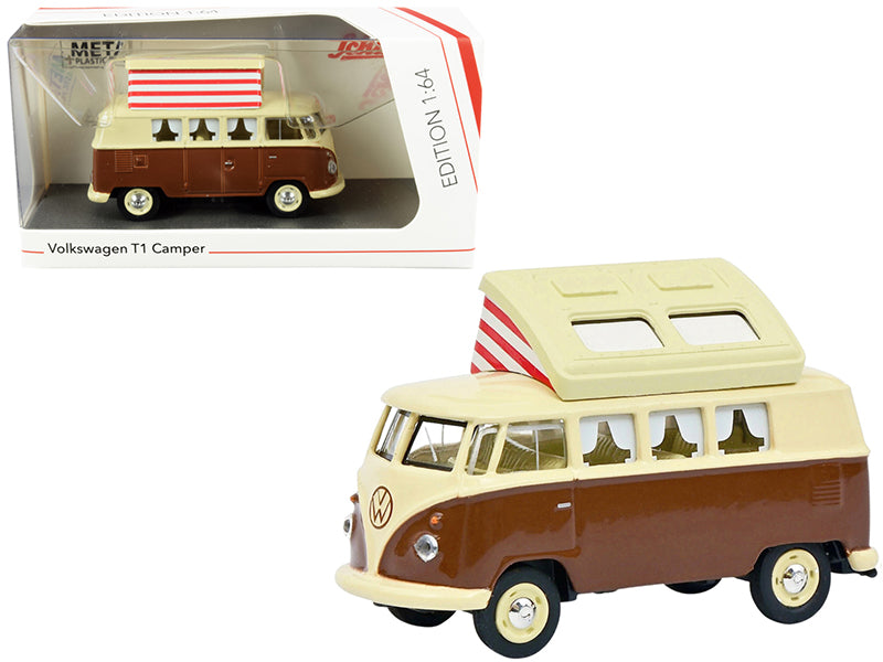 Volkswagen T1 Camper Bus with Pop-Top Roof Brown and Cream 1/64 Diecast Model by Schuco