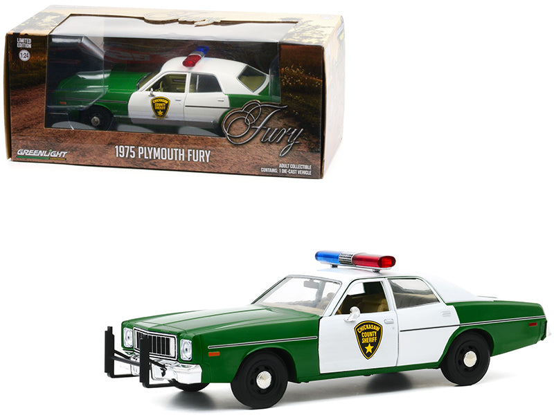 1975 Plymouth Fury Green and White "Chickasaw County Sheriff" 1/24 Diecast Model Car by Greenlight