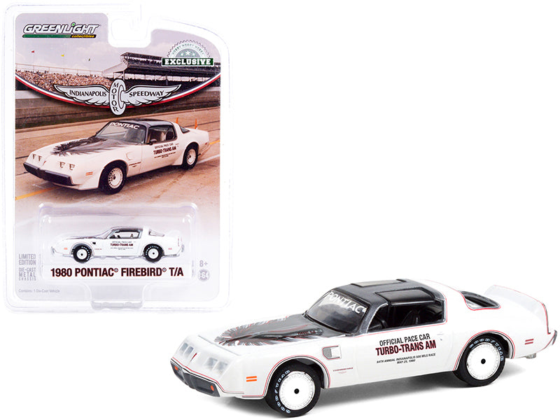 1980 Pontiac Firebird Trans Am T/A White with Black Top Official Pace Car "64th Annual Indianapolis 500 Mile Race" "Hobby Exclusive" 1/64 Diecast Model Car by Greenlight