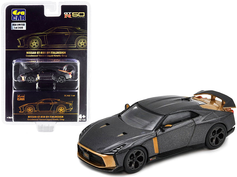 Nissan GT-R50 by Italdesign Liquid Kinetic Gray Metallic and Gold Goodwood Version Limited Edition to 2400 pieces 1/64 Diecast Model Car by Era Car