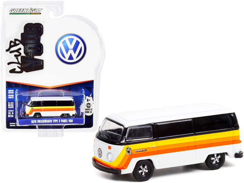 1976 Volkswagen Type 2 Panel Van "Armor All" White and Black with Stripes "Club Vee V-Dub" Series 13 1/64 Diecast Model Car by Greenlight