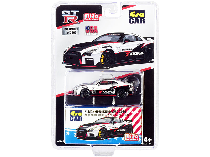 2020 Nissan GT-R (R35) Nismo "Yokohama" Black and White with Carbon Top and Red Stripes Limited Edition to 3600 pieces 1/64 Diecast Model Car by Era Car