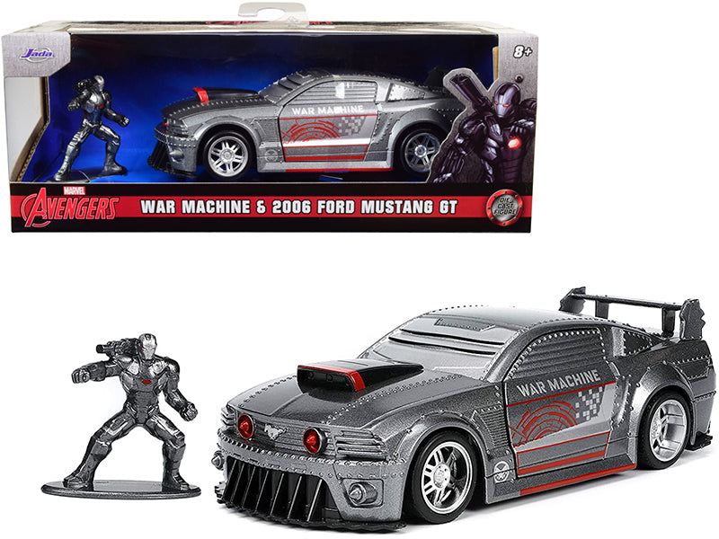2006 Ford Mustang GT Gray Metallic and War Machine Diecast Figurine "Avengers" "Marvel" Series "Hollywood Rides" Series 1/32 Diecast Model Car by Jada