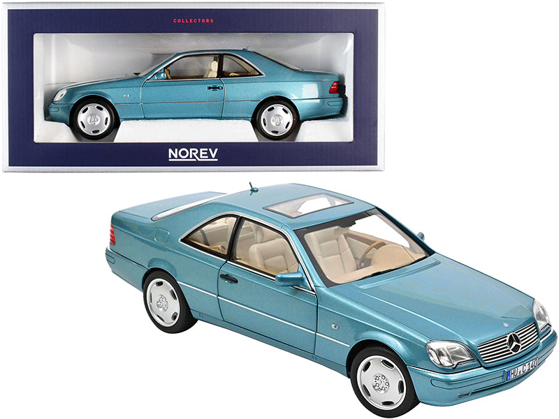 1997 Mercedes Benz CL600 Coupe with Sunroof Light Blue Metallic 1/18 Diecast Model Car by Norev