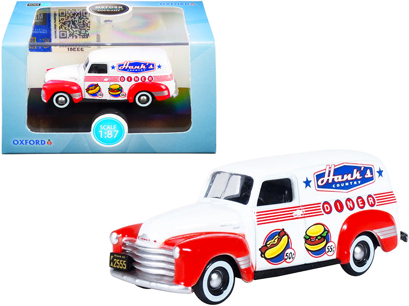 Chevrolet Panel Truck "Hanks Country Diner" White and Red 1/87 (HO) Scale Diecast Model Car by Oxford Diecast