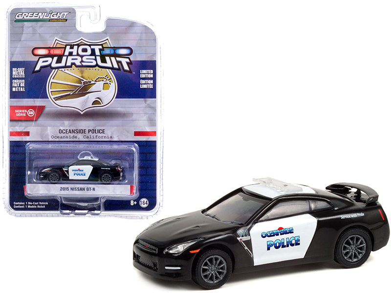 2015 Nissan GT-R Black and White "Oceanside Police" (California) "Hot Pursuit" Series 38 1/64 Diecast Model Car by Greenlight