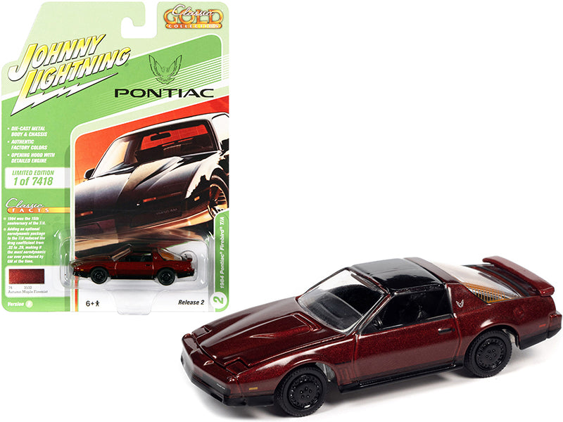 1984 Pontiac Firebird Trans Am T/A Autumn Maple Firemist Red Metallic with Black Top "Classic Gold Collection" Series Limited Edition to 7418 pieces Worldwide 1/64 Diecast Model Car by Johnny Lightning