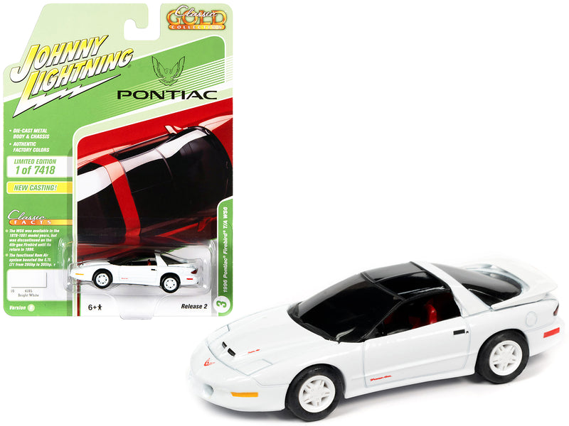1996 Pontiac Firebird Trans Am T/A WS6 Bright White with Black Top and Red Interior "Classic Gold Collection" Limited Edition to 7418 pieces Worldwide 1/64 Diecast Model Car by Johnny Lightning