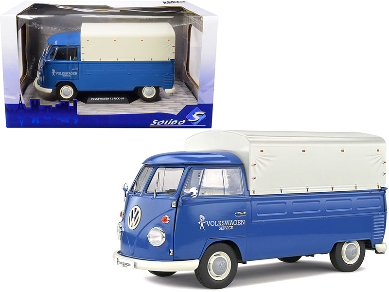 Volkswagen T1 Pickup Truck Blue with Canopy "Volkswagen Service" 1/18 Diecast Model Car by Solido