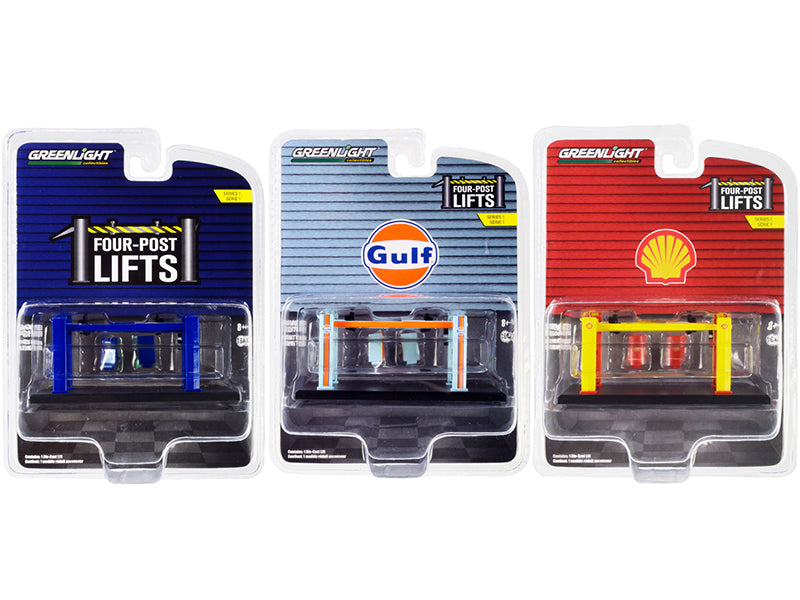 "Four-Post Lifts" Set of 3 pieces Series 1 1/64 Diecast Models by Greenlight