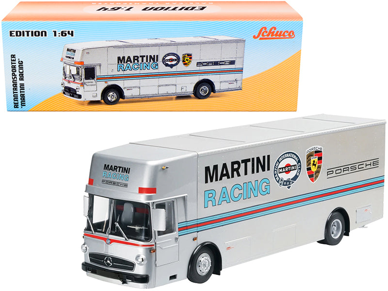 Mercedes Benz Race Car Transporter "Martini Racing" Silver with Stripes 1/64 Diecast Model by Schuco
