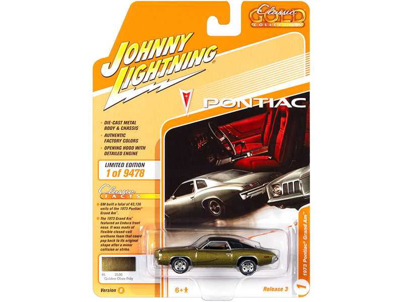 1973 Pontiac Grand Am Golden Olive Green Metallic with Black Vinyl Top "Classic Gold Collection" Series Limited Edition to 9478 pieces Worldwide 1/64 Diecast Model Car by Johnny Lightning