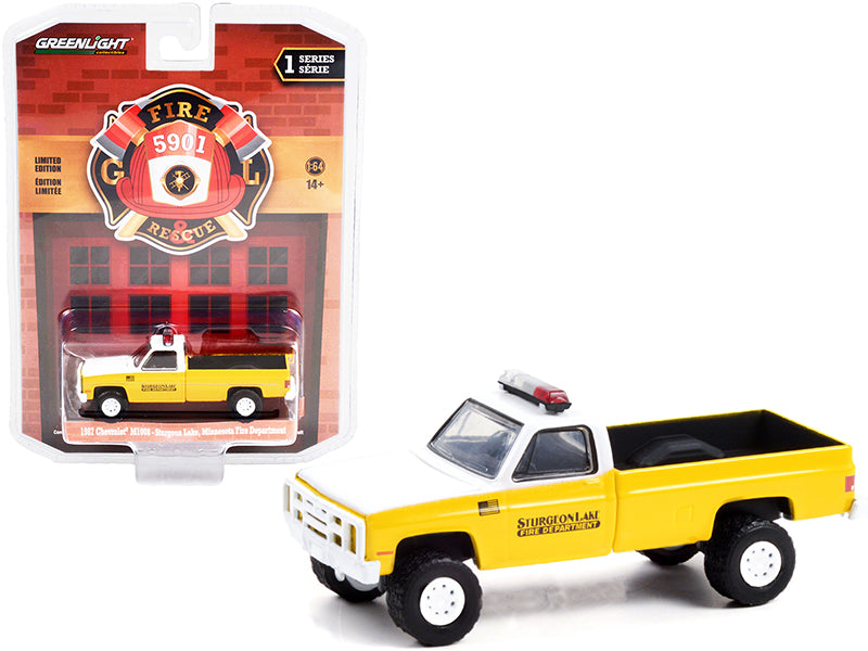 1987 Chevrolet M1008 Pickup Truck Yellow and White "Sturgeon Lake Fire Department" (Minnesota) "Fire & Rescue" Series 1 1/64 Diecast Model Car by Greenlight