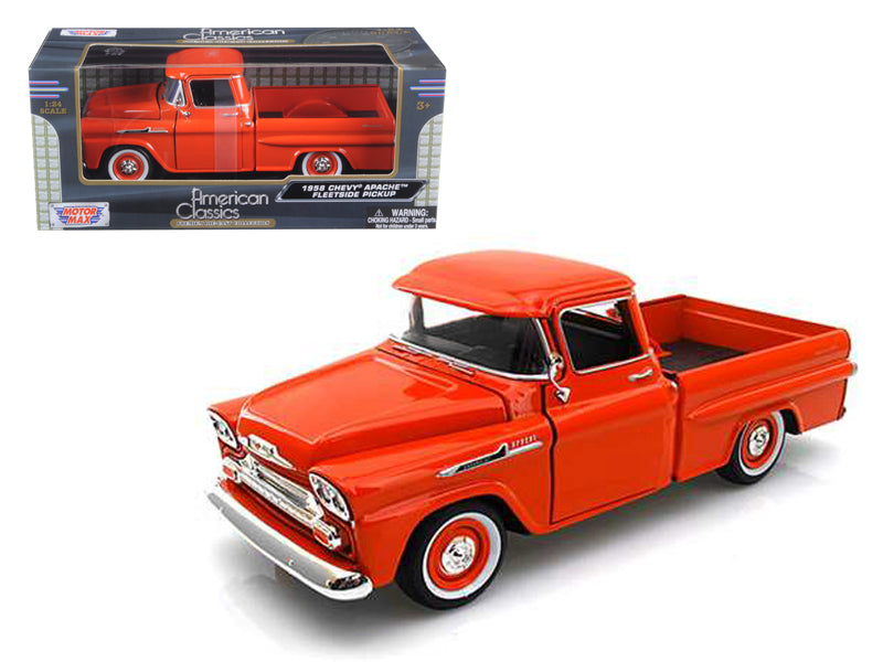 1958 Chevrolet Apache Fleetside Pickup Truck Orange 1/24 Diecast Model Car by Motormax