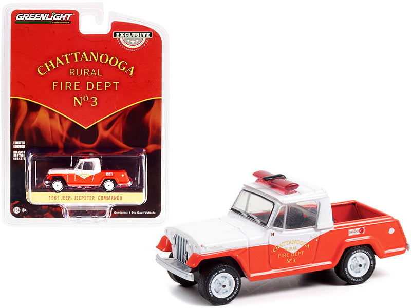 1967 Jeep Jeepster Commando Pickup Truck White and Orange "Chattanooga Rural Fire Department No. 3" "Hobby Exclusive" 1/64 Diecast Model Car by Greenlight