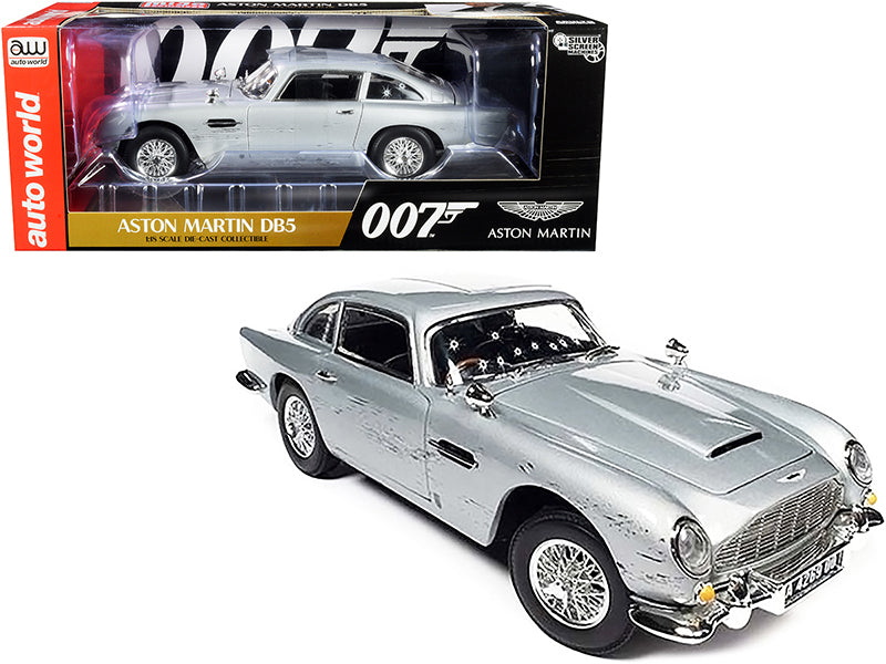 Aston Martin DB5 Coupe RHD (Right Hand Drive) Silver Birch Metallic (Damaged Version) James Bond 007 "No Time to Die" (2021) Movie "Silver Screen Machines" Series 1/18 Diecast Model Car by Auto World