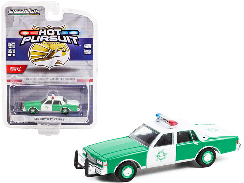 1989 Chevrolet Caprice Green and White "San Diego County Volunteer Sheriff" (California) "Hot Pursuit" Series 40 1/64 Diecast Model Car by Greenlight