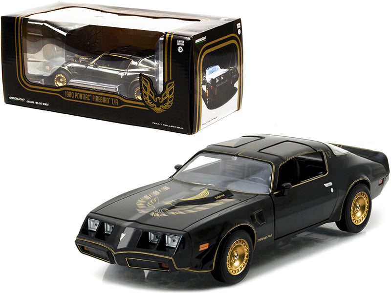 1980 Pontiac Firebird Trans Am T/A Turbo 4.9L Starlite Black with Golden Eagle Hood and Stripes 1/24 Diecast Model Car by Greenlight