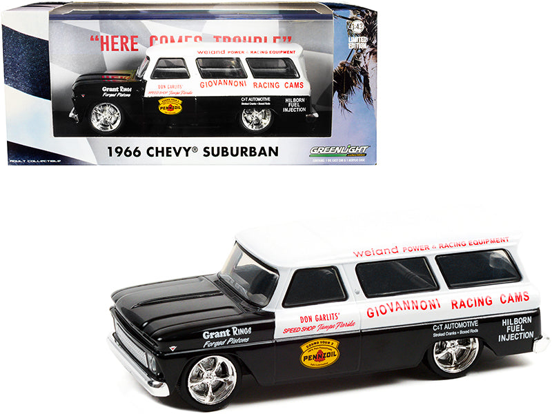 1966 Chevrolet Suburban Black and White "Don Garlits' Speed Shop Tampa Florida" Giovannoni Racing Cams 1/43 Diecast Model Car by Greenlight