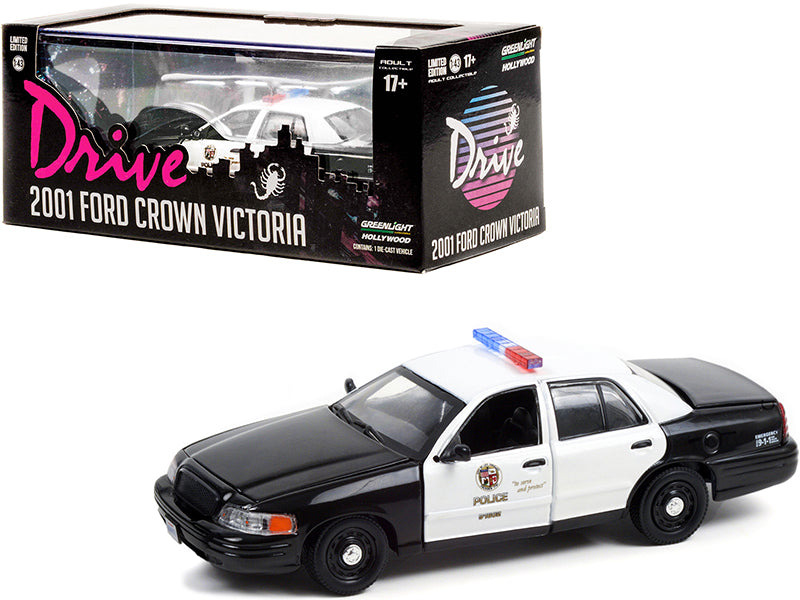 2001 Ford Crown Victoria Police Interceptor Black and White "Los Angeles Police Department" (LAPD) "Drive" (2011) Movie 1/43 Diecast Model Car by Greenlight