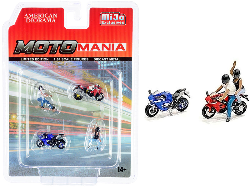 "Motomania" 4 piece Diecast Set (2 Figurines and 2 Motorcycles) for 1/64 Scale Models by American Diorama