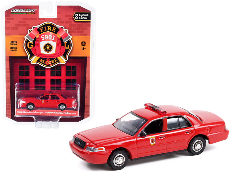 2001 Ford Crown Victoria Interceptor Red "Baltimore City Fire Department" (Maryland) "Fire & Rescue" Series 2 1/64 Diecast Model Car by Greenlight