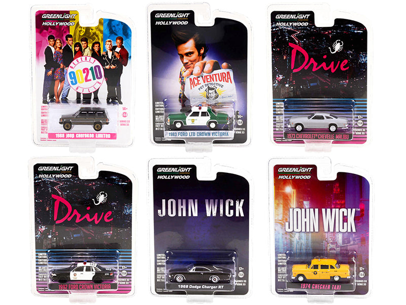 "Hollywood Series" Set of 6 pieces Release 33 1/64 Diecast Model Cars by Greenlight