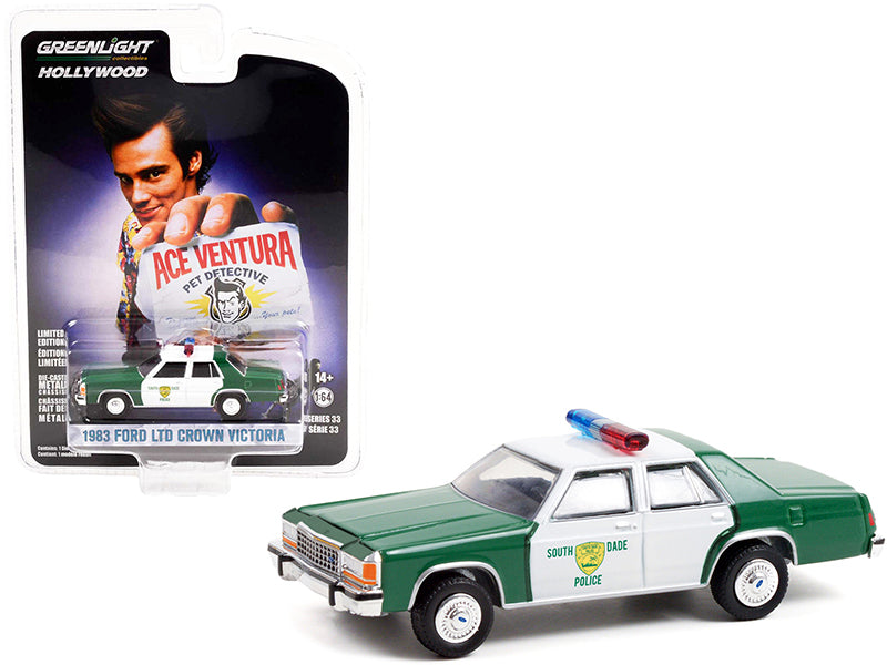 1983 Ford LTD Crown Victoria Green and White "Miami-Dade Police Department" "Ace Ventura: Pet Detective" (1994) Movie "Hollywood Series" Release 33 1/64 Diecast Model Car by Greenlight