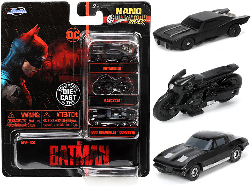 "The Batman" (2022) Movie 3 piece Set "DC Comics" "Nano Hollywood Rides" Series Diecast Model Cars by Jada