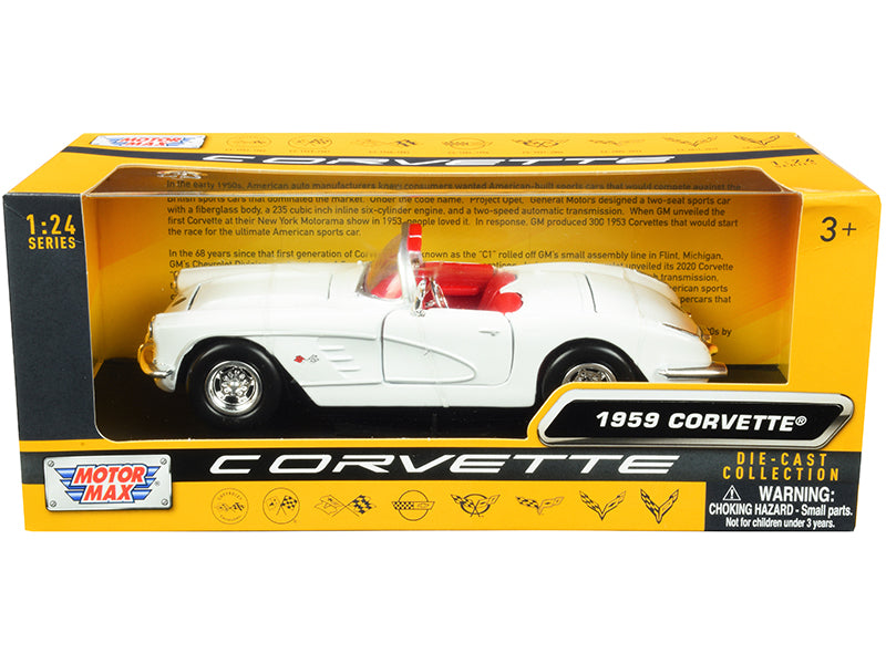 1959 Chevrolet Corvette C1 Convertible White with Red Interior "History of Corvette" Series 1/24 Diecast Model Car by Motormax
