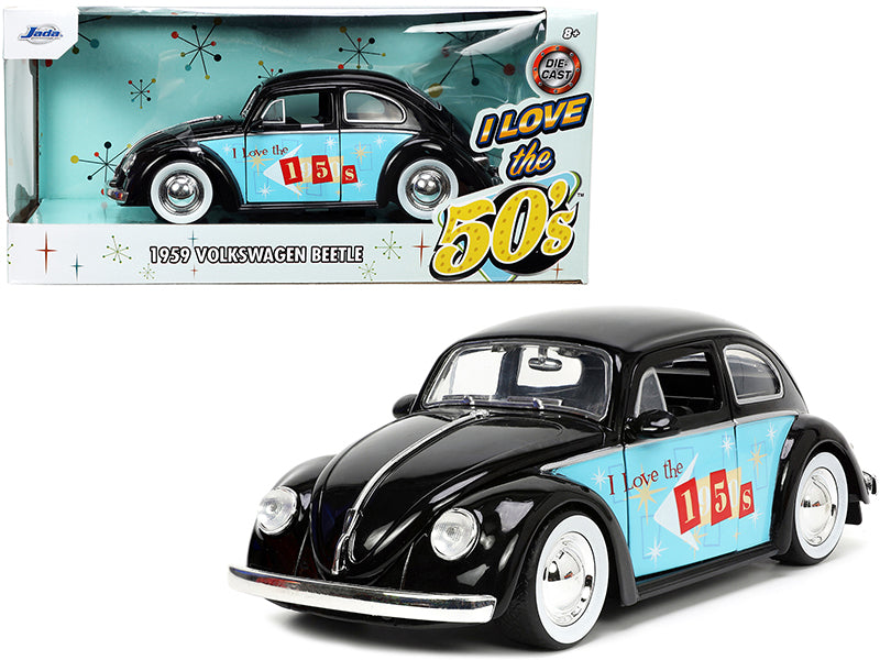 1959 Volkswagen Beetle Black with Graphics "I Love the 50's" Series 1/24 Diecast Model Car by Jada
