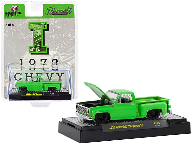1973 Chevrolet Cheyenne 10 Pickup Truck "I" Bright Green "Diecastz Collectors" "Riverside Show Exclusives" Limited Edition to 5750 pieces Worldwide 1/64 Diecast Model Car by M2 Machines
