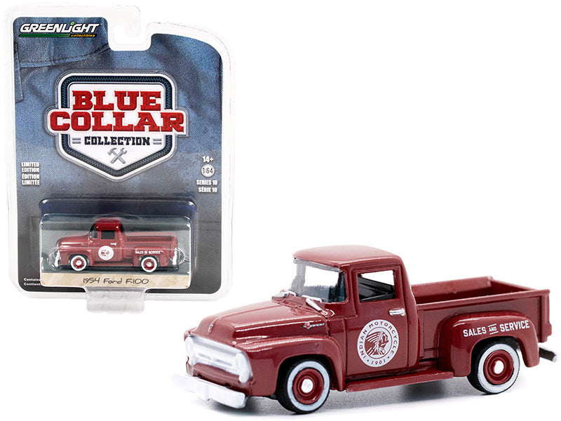 1954 Ford F-100 Pickup Truck Burgundy "Indian Motorcycle Sales & Service" "Blue Collar Collection" Series 10 1/64 Diecast Model Car by Greenlight