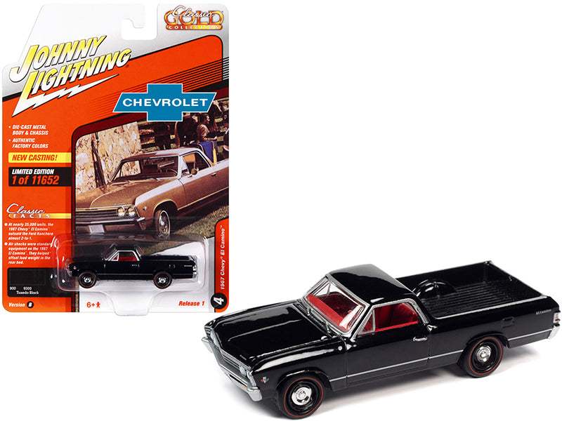1967 Chevrolet El Camino Tuxedo Black with Red Interior "Classic Gold Collection" Series Limited Edition to 11652 pieces Worldwide 1/64 Diecast Model Car by Johnny Lightning