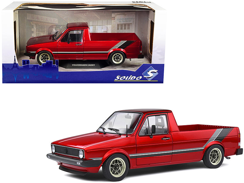 1982 Volkswagen MK1 Pickup Truck Custom Red Metallic with Stripes 1/18 Diecast Model Car by Solido