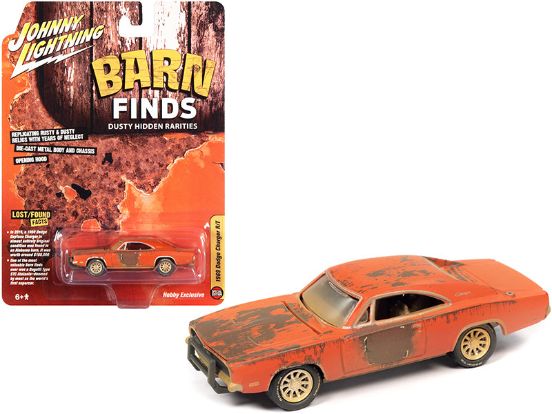 1969 Dodge Charger R/T Orange (Unrestored) "Barn Finds" 1/64 Diecast Model Car by Johnny Lightning